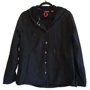 Wolverine Men's Large Hooded Jacket Black‎ Cotton Nylon Shell Snaps Workwear